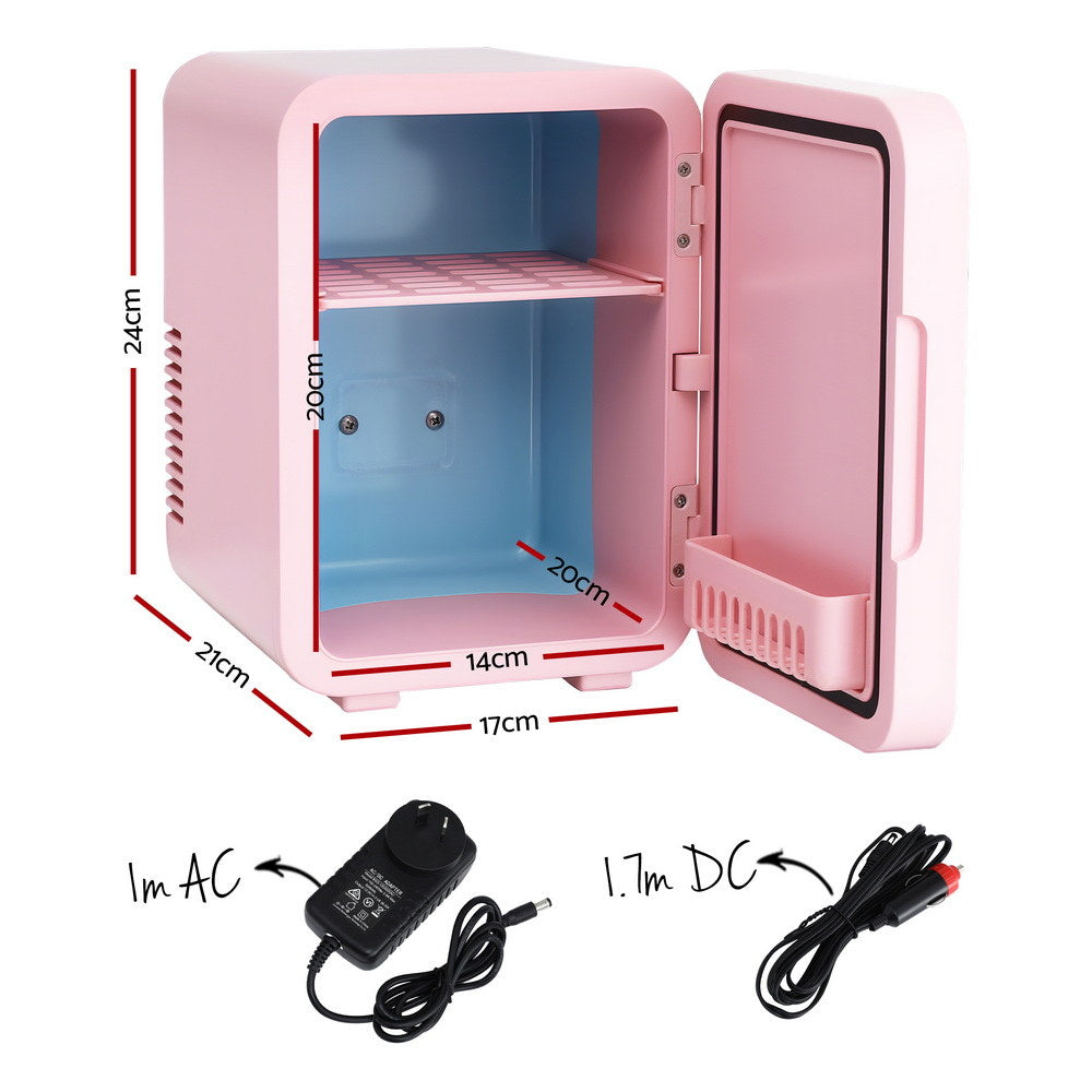 Glacio Mini Fridge Skincare Beauty Cooler Warmer LED Mirror 12V 220V Pink 4L-1