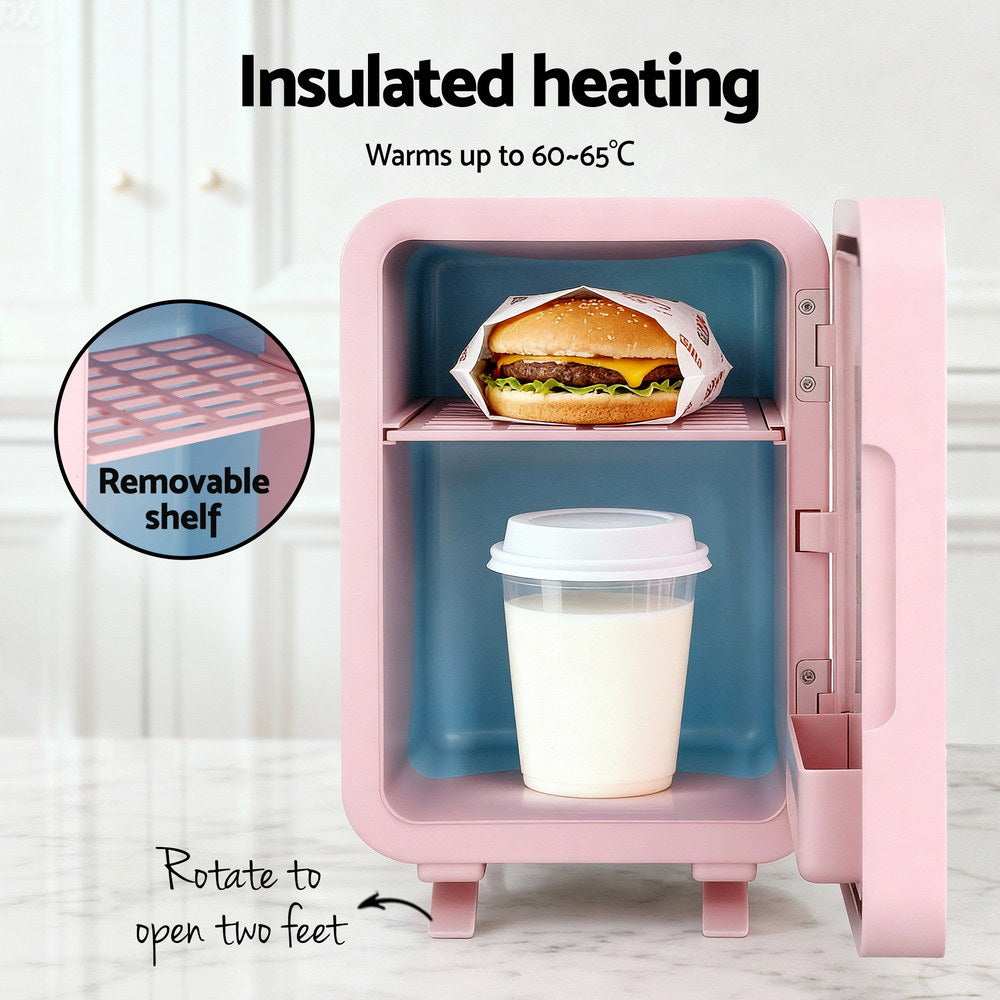 Glacio Mini Fridge Skincare Beauty Cooler Warmer LED Mirror 12V 220V Pink 4L-5