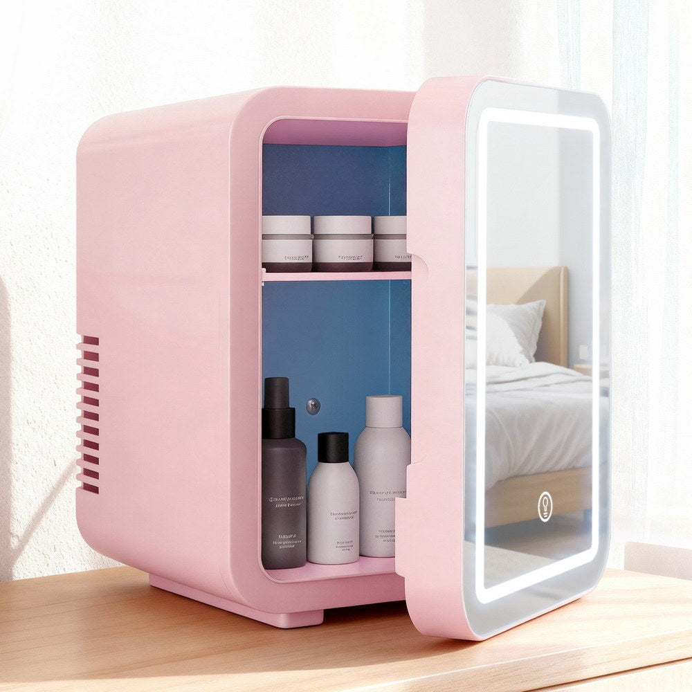 Glacio Mini Fridge Skincare Beauty Cooler Warmer LED Mirror 12V 220V Pink 4L-6