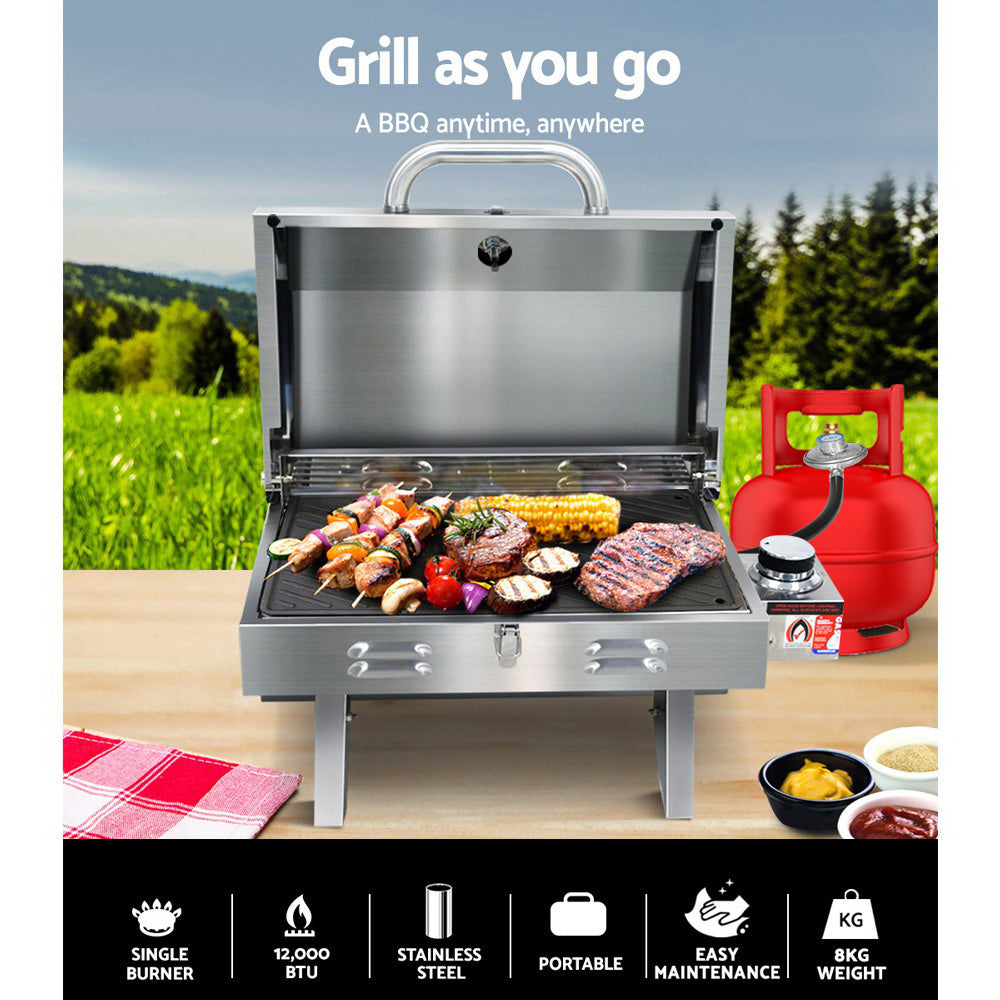 Grillz Portable Gas BBQ Grill with Double Sided Plate-2