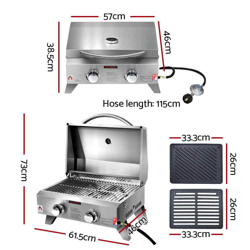 Grillz Portable Gas BBQ Grill 2 Burners with Double Sided Plate-1