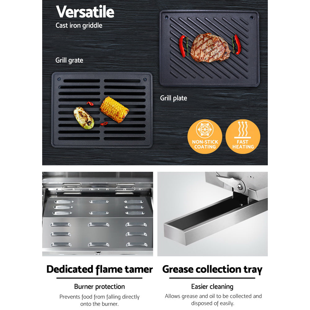 Grillz Portable Gas BBQ Grill 2 Burners with Double Sided Plate-5