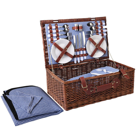 Alfresco 4 Person Picnic Basket Set Insulated Blanket Storage Bag-0