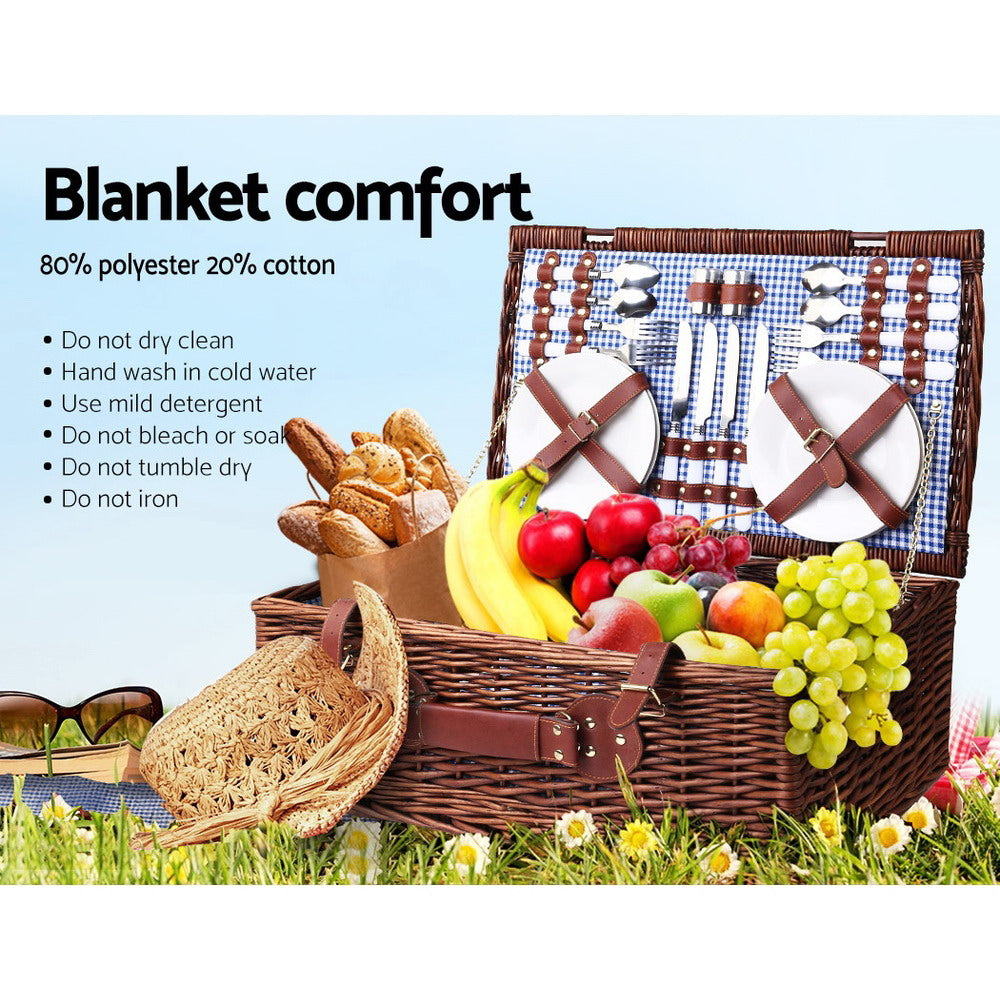 Alfresco 4 Person Picnic Basket Set Insulated Blanket Storage Bag-5