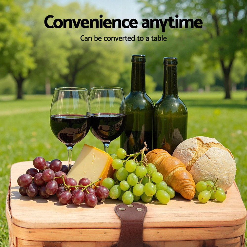 Alfresco 2 Person Picnic Basket Set Wooden Cooler Bag Plates Outdoor Insulated-3