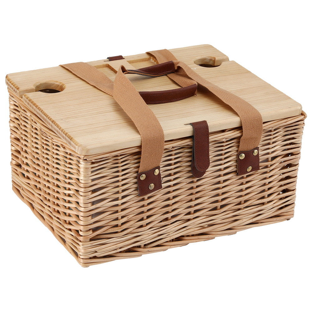 Alfresco 2 Person Picnic Basket Set with Table Blanket Cooler Wooden Insulated-2
