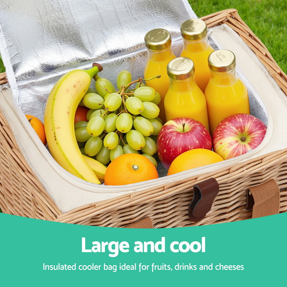 Alfresco 2 Person Picnic Basket Set with Table Blanket Cooler Wooden Insulated-4