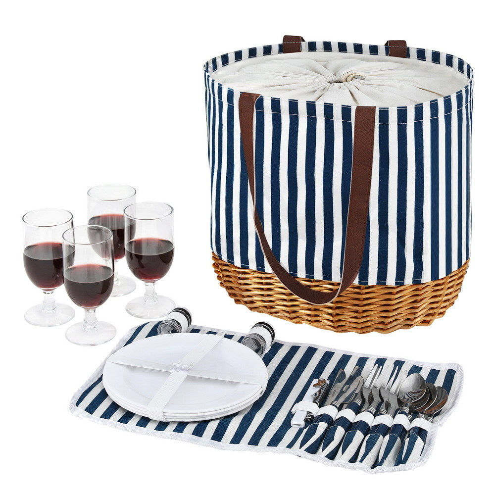 Alfresco 4 Person Picnic Basket Bag Set Wooden Blanket Cooler Outdoor Insulated-0