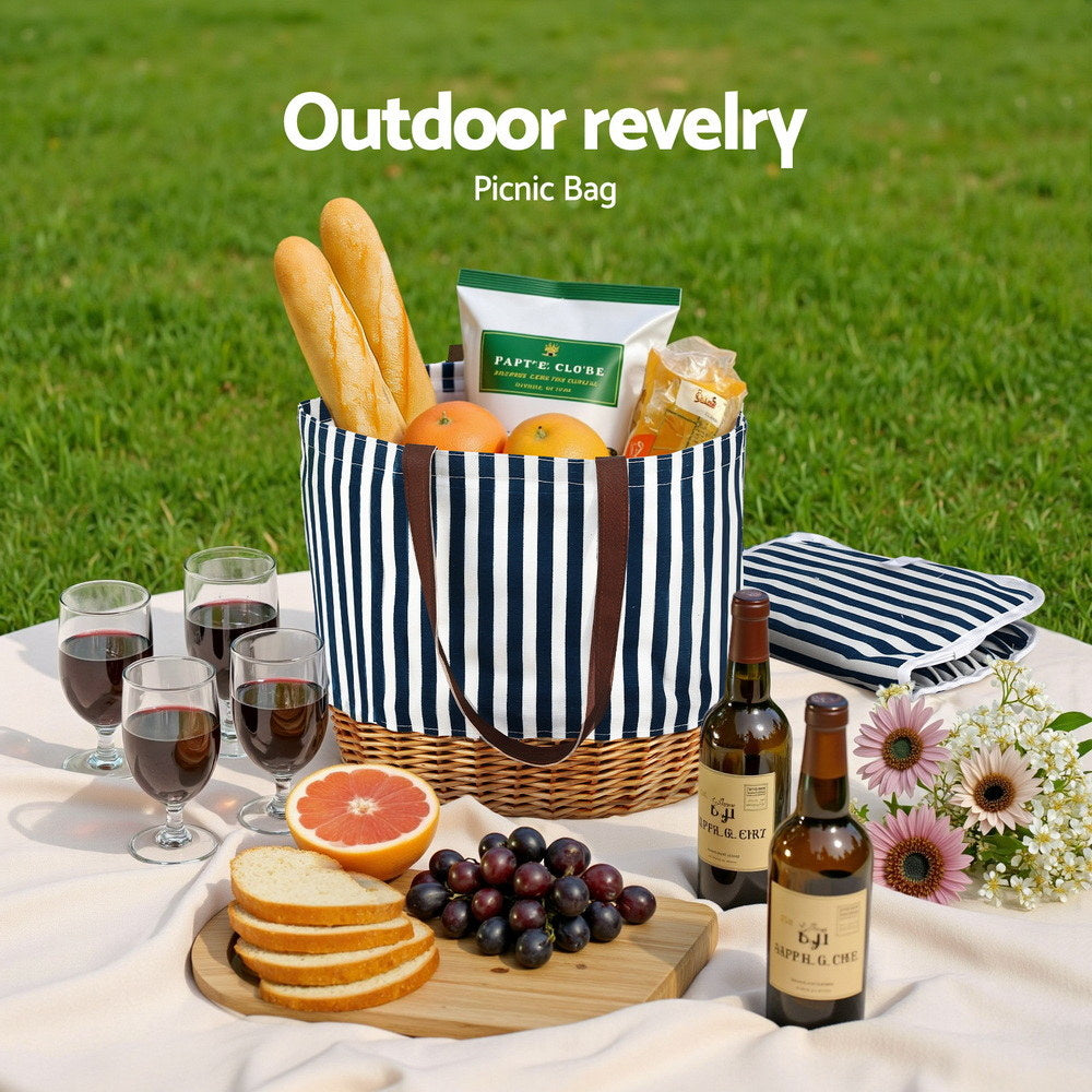 Alfresco 4 Person Picnic Basket Bag Set Wooden Blanket Cooler Outdoor Insulated-3