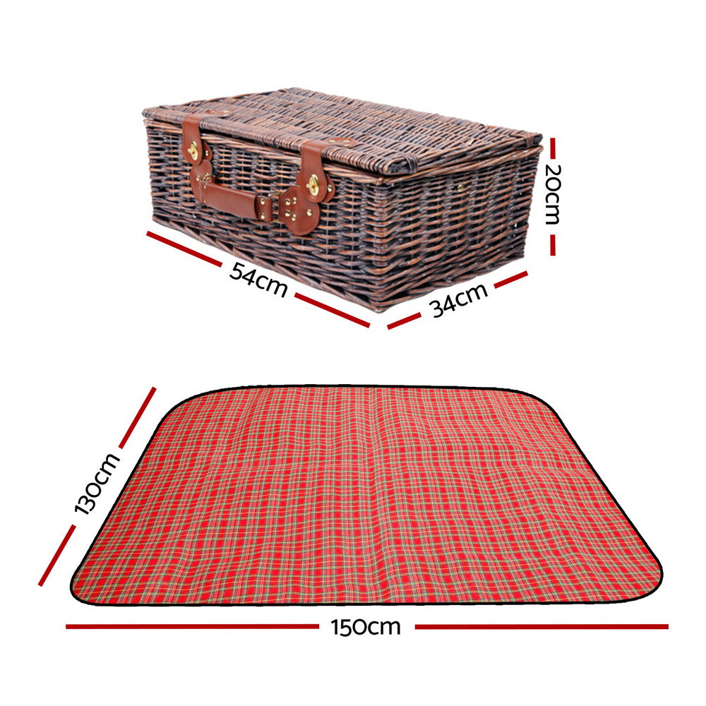 Alfresco 4 Person Picnic Basket Set Insulated Blanket Bag Red-1