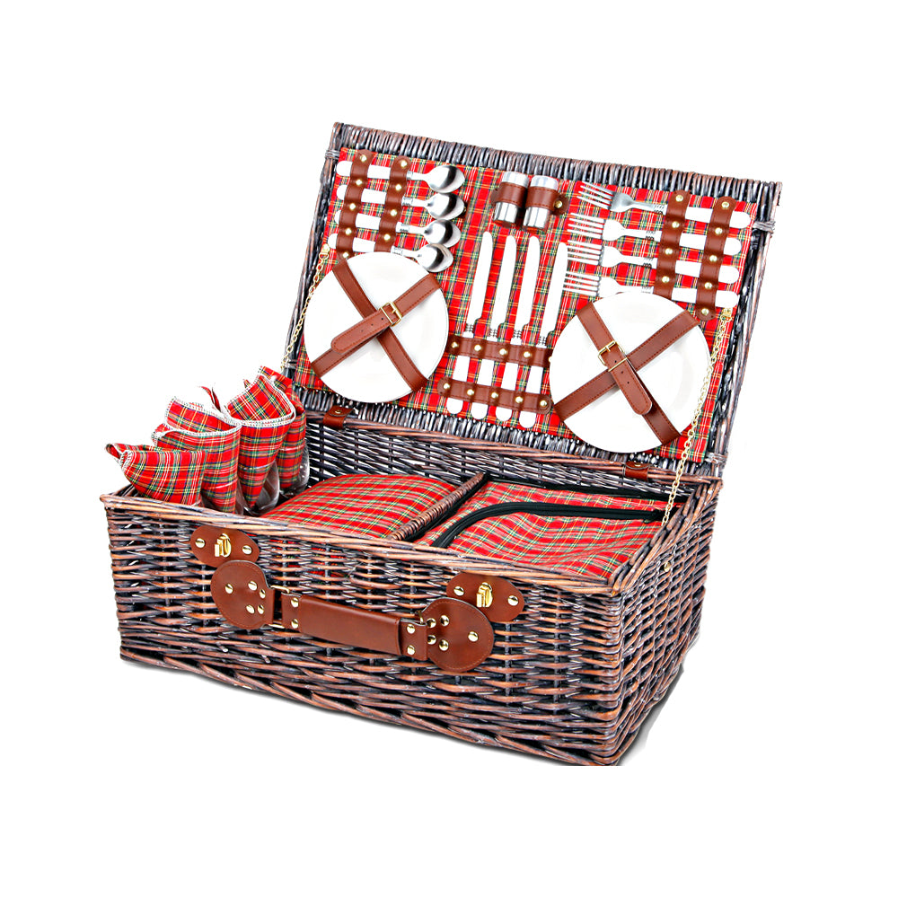 Alfresco 4 Person Picnic Basket Set Insulated Blanket Bag Red-2