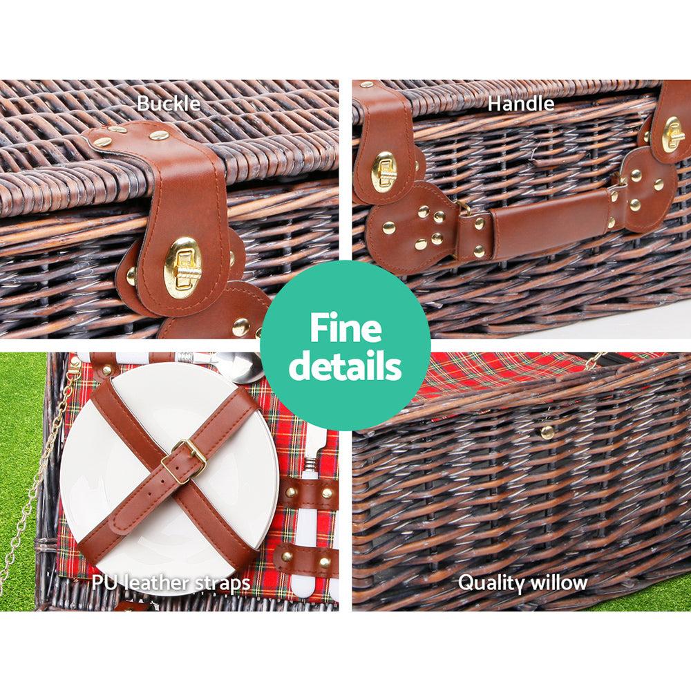 Alfresco 4 Person Picnic Basket Set Insulated Blanket Bag Red-3