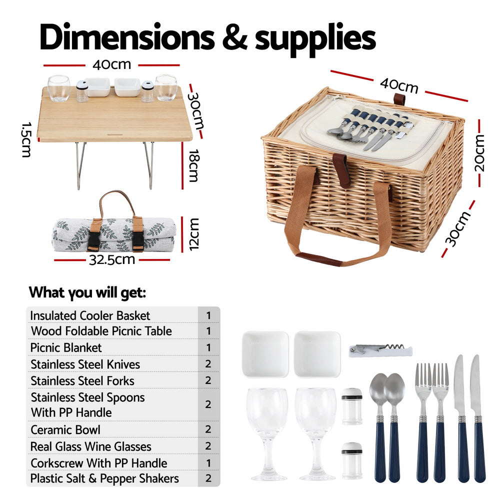 Alfresco 4 Person Picnic Basket Set with Table Blanket Cooler Wooden Insulated-1