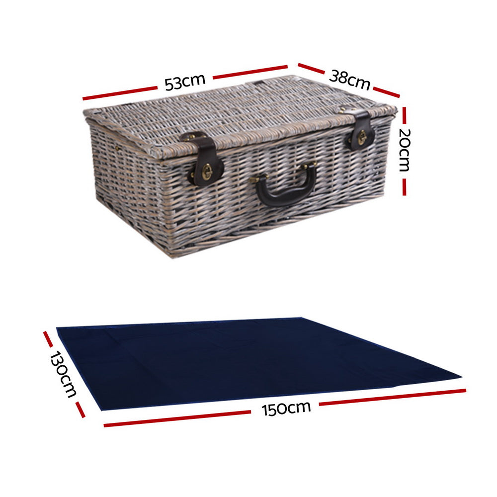 Alfresco 6 Person Picnic Basket Set Cooler Bag Insulated Blanket Plates Navy-1