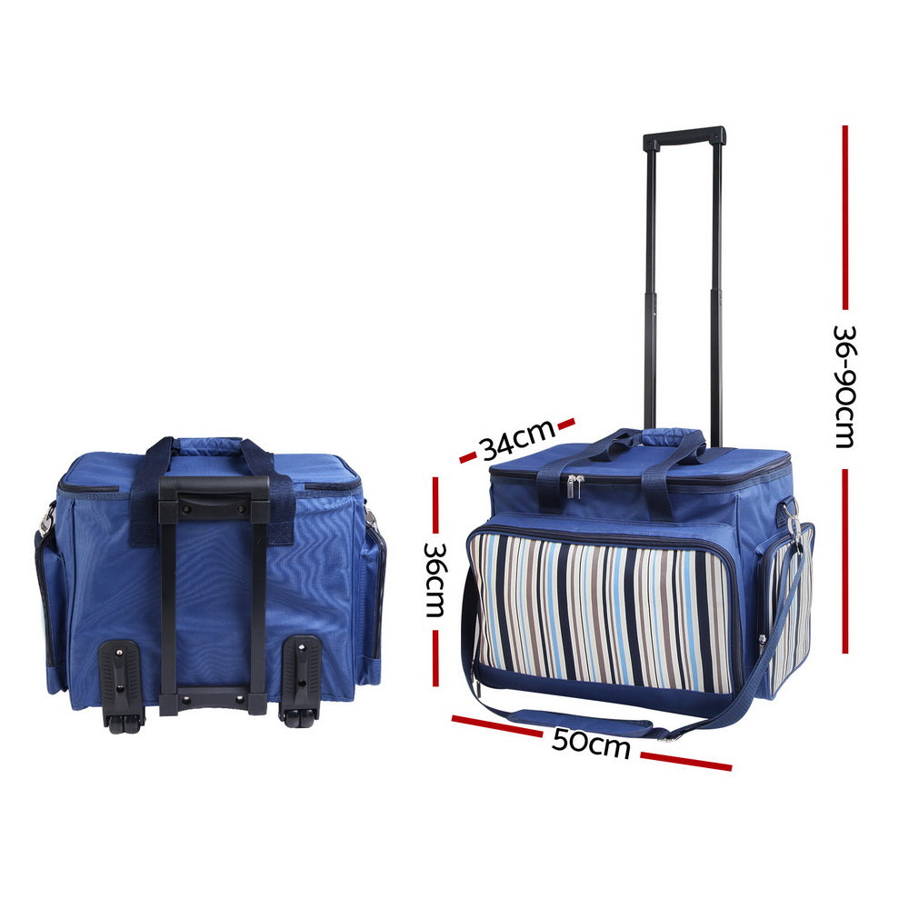 Alfresco 6 Person Picnic Basket Set Bag Wheels Insulated Trolley-1