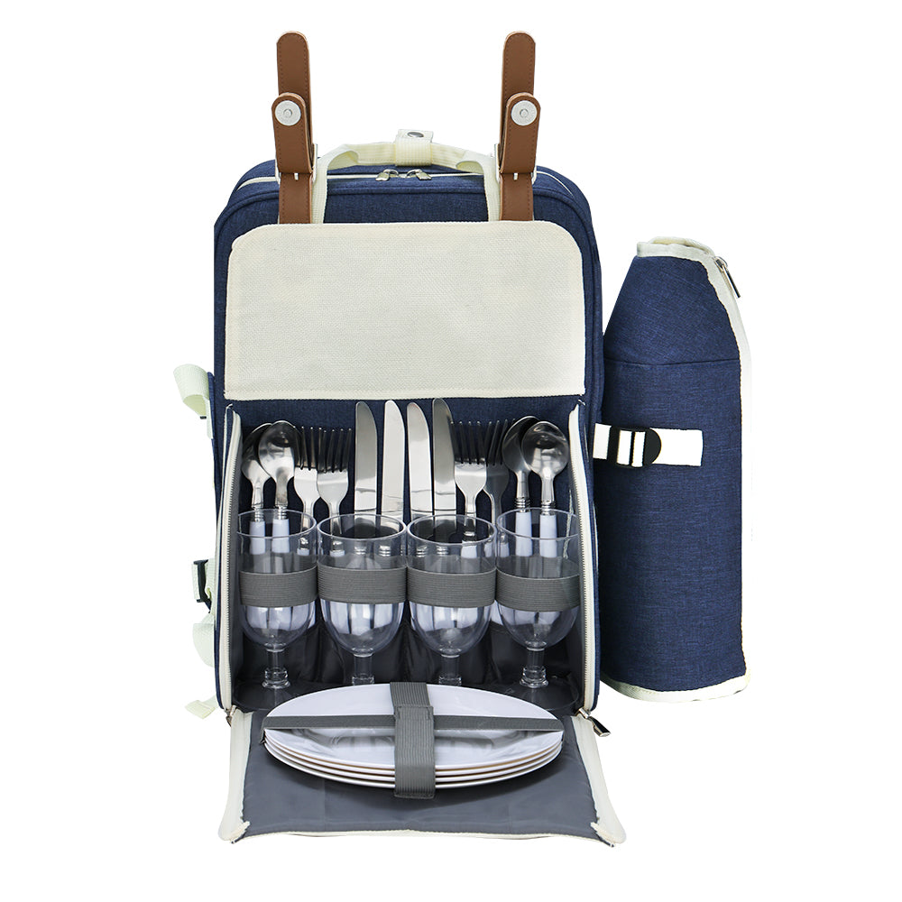 Alfresco 4 Person Picnic Basket Set Backpack Bag Insulated Blue-2