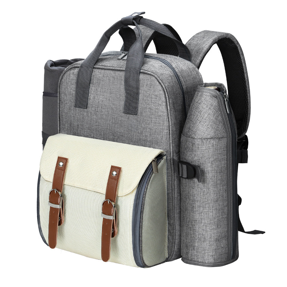 Alfresco 4 Person Picnic Basket Set Backpack Bag Insulated Grey-0