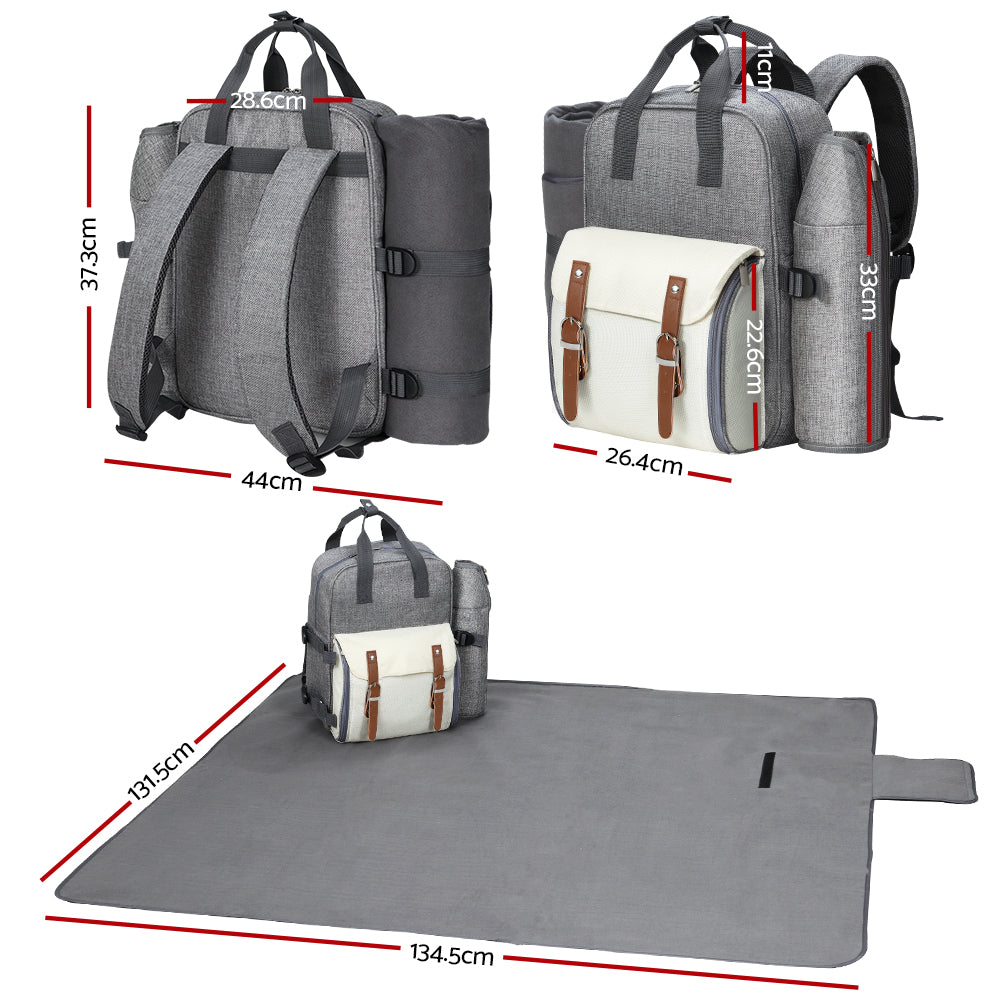 Alfresco 4 Person Picnic Basket Set Backpack Bag Insulated Grey-1