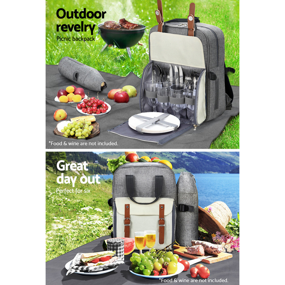 Alfresco 4 Person Picnic Basket Set Backpack Bag Insulated Grey-4