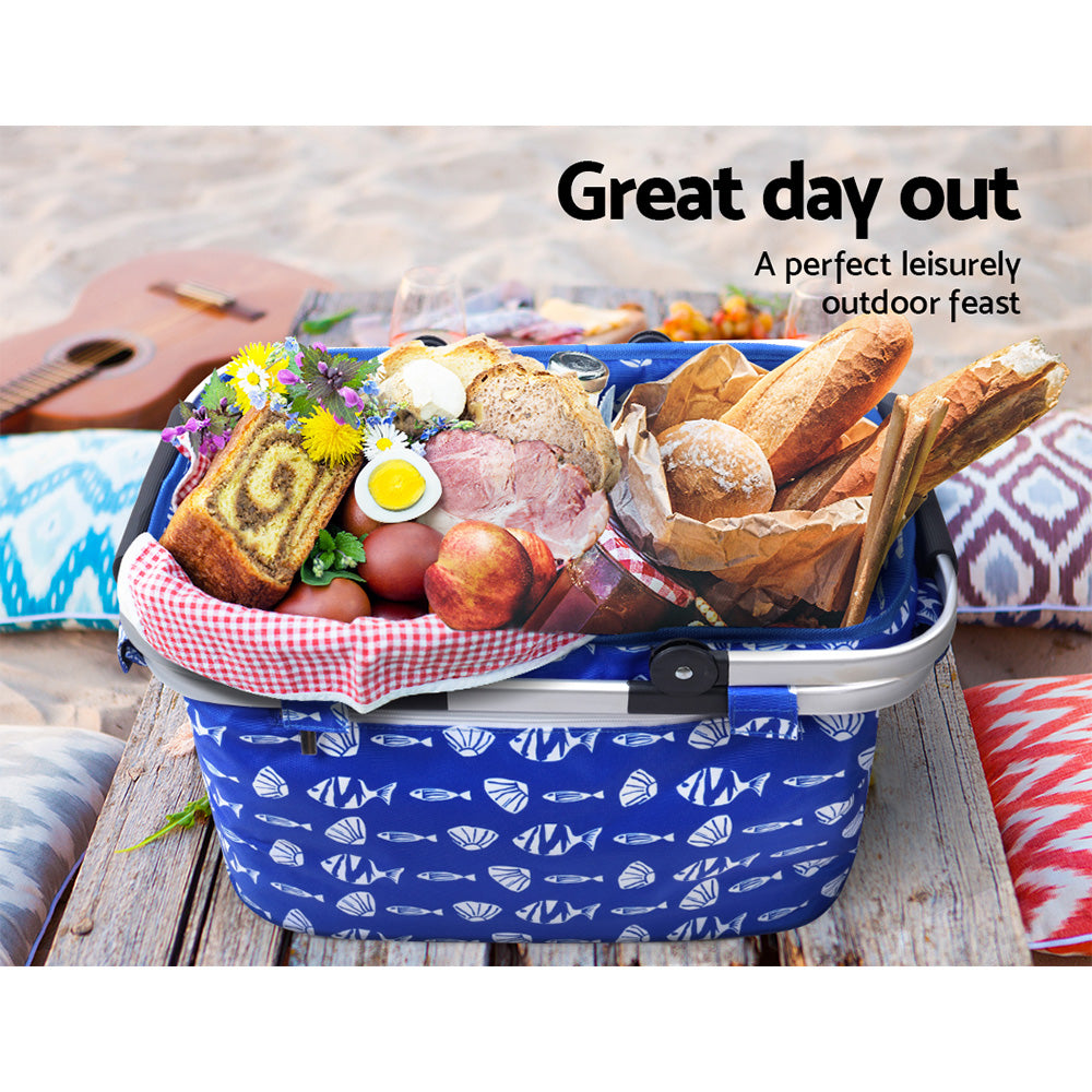 Alfresco Picnic Basket Folding Bag Hamper Food Insulated Storage-4