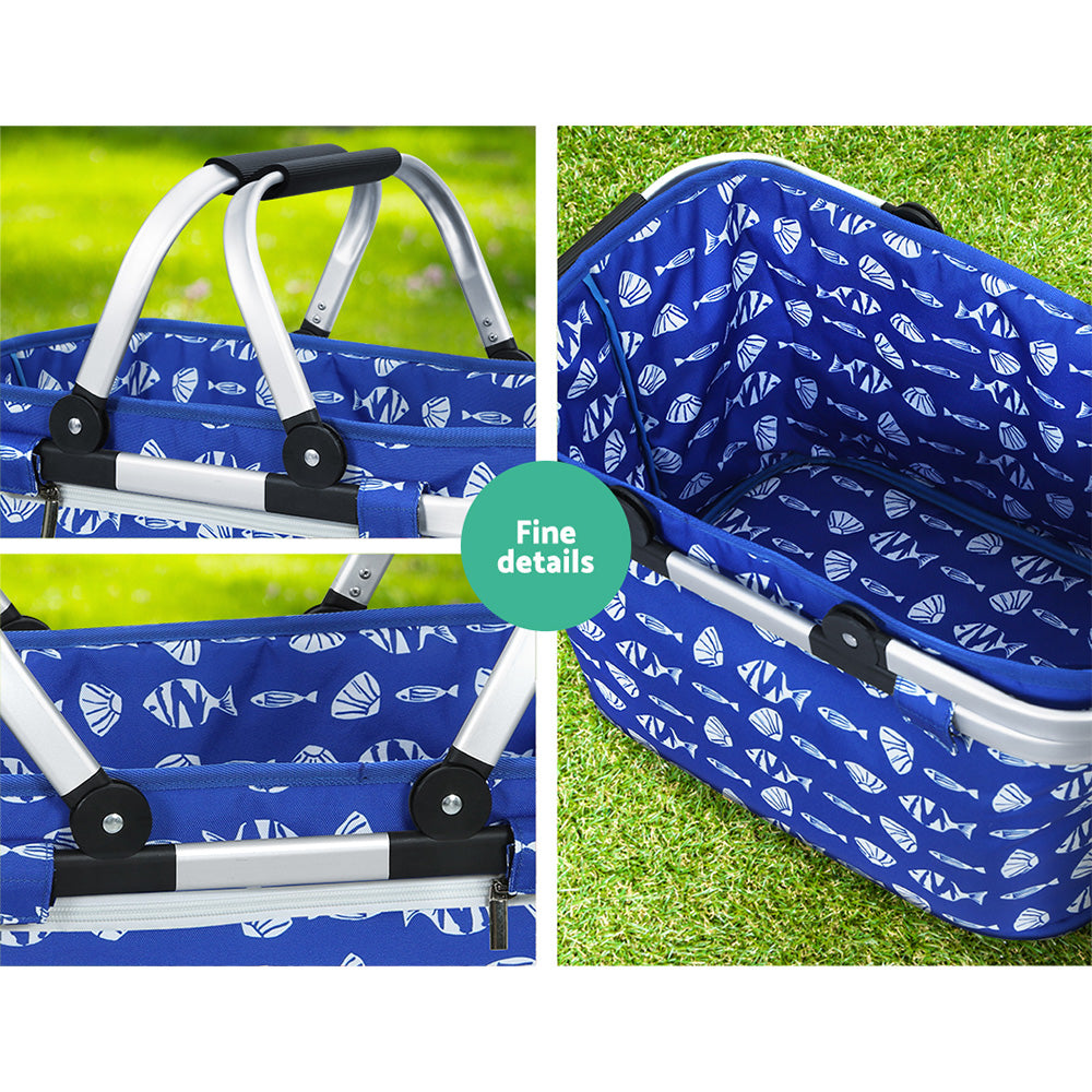 Alfresco Picnic Basket Folding Bag Hamper Food Insulated Storage-5