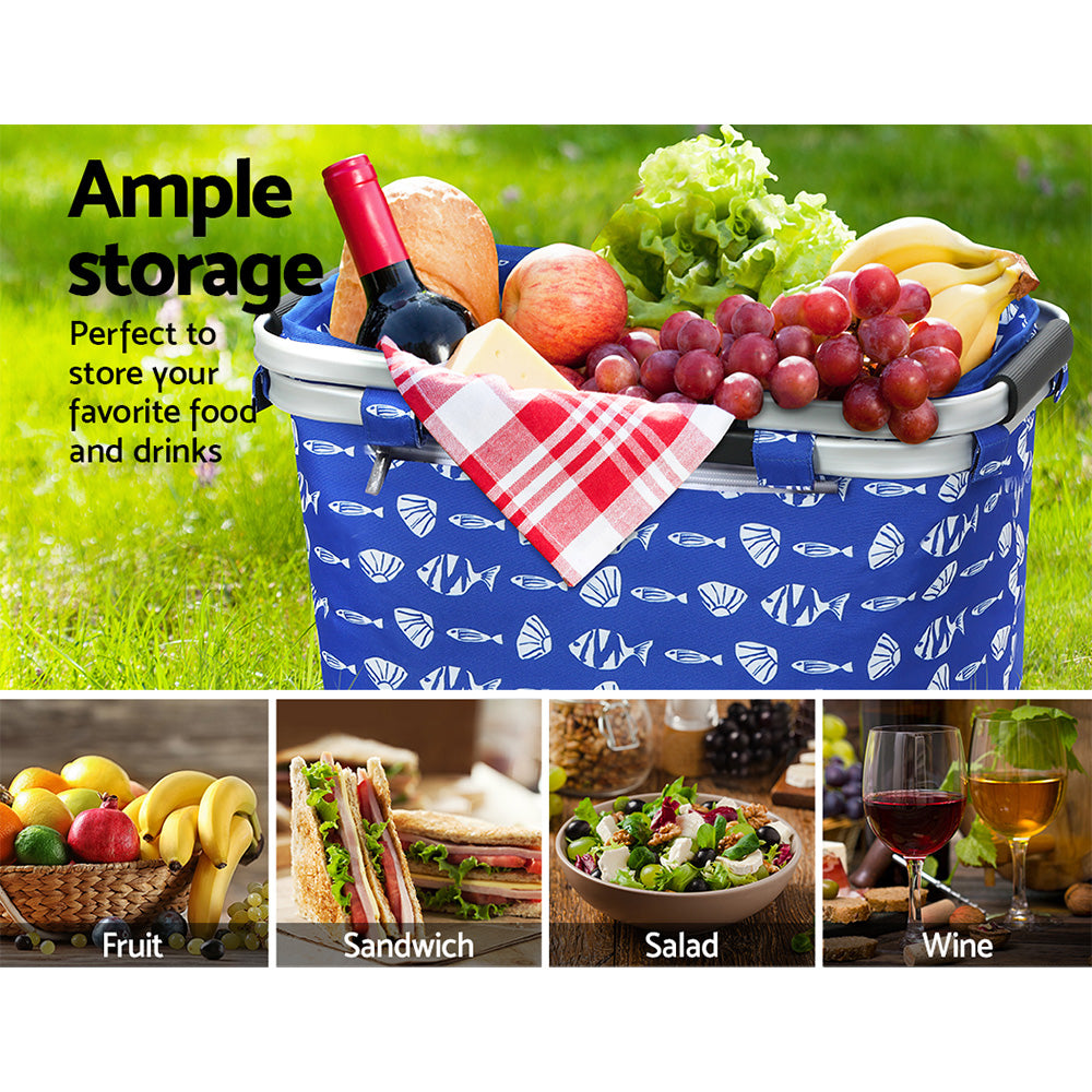 Alfresco Picnic Basket Folding Bag Hamper Food Insulated Storage-6