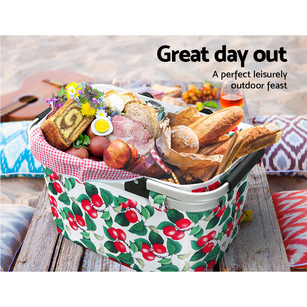 Alfresco Picnic Basket Set Folding Bag Hamper Insulated Food Storage-4
