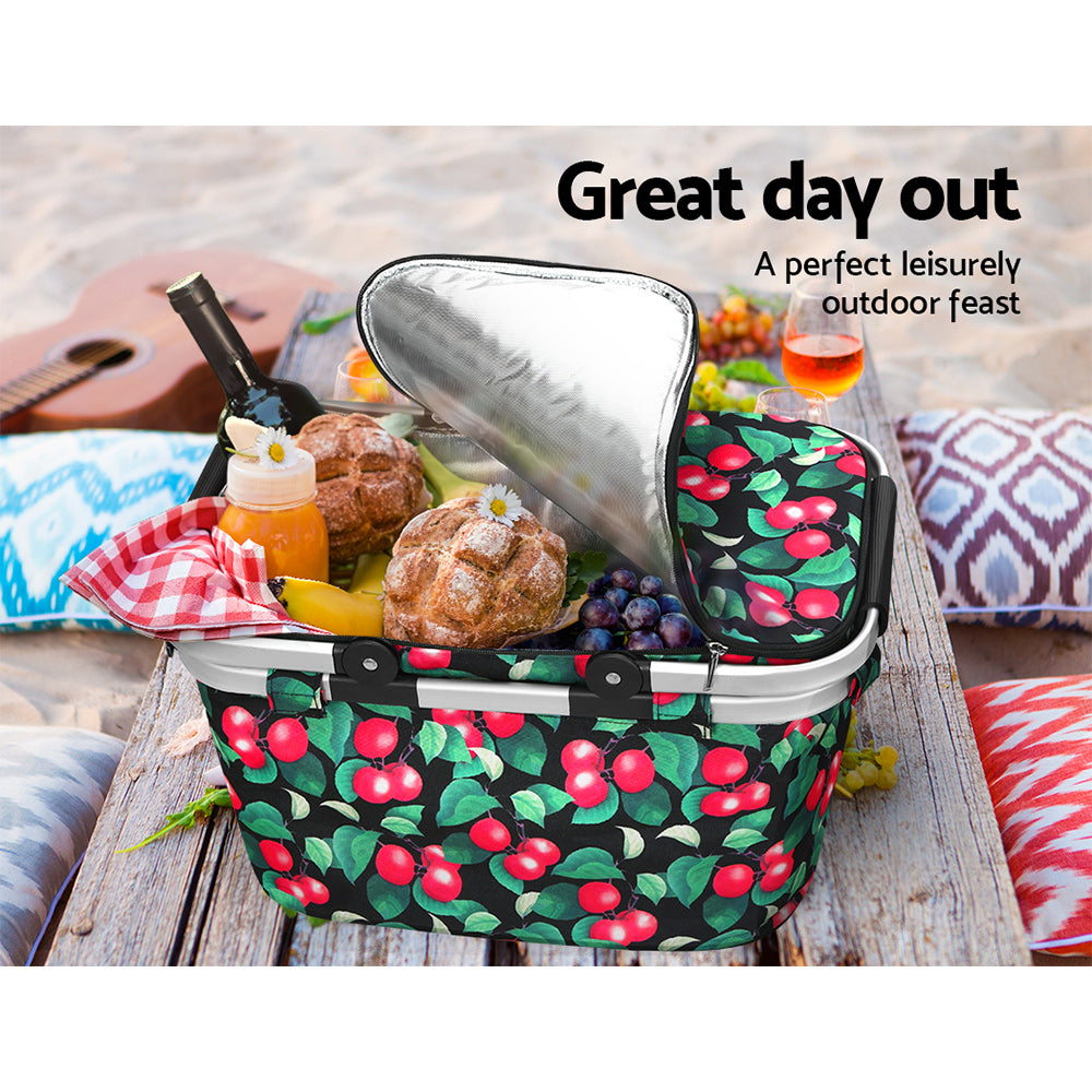 Alfresco Picnic Basket Folding Bag Hamper Insulated Storage Food Cover-4