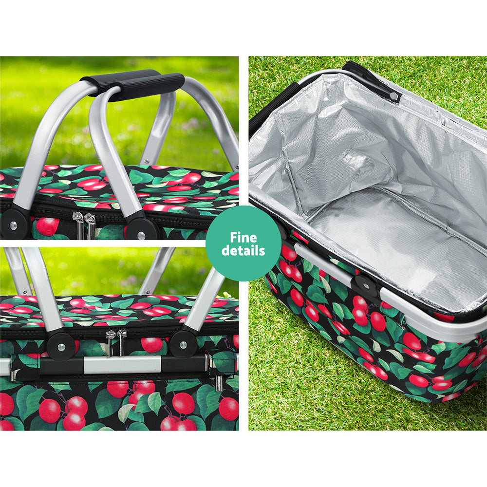 Alfresco Picnic Basket Folding Bag Hamper Insulated Storage Food Cover-5