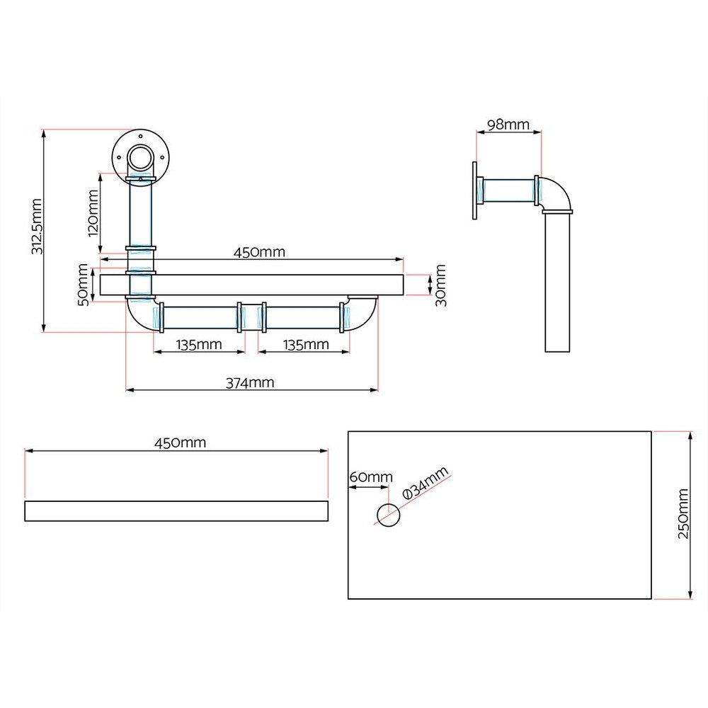 Artiss Floating DIY Pipe Shelf Set of 2 - IVOR-1