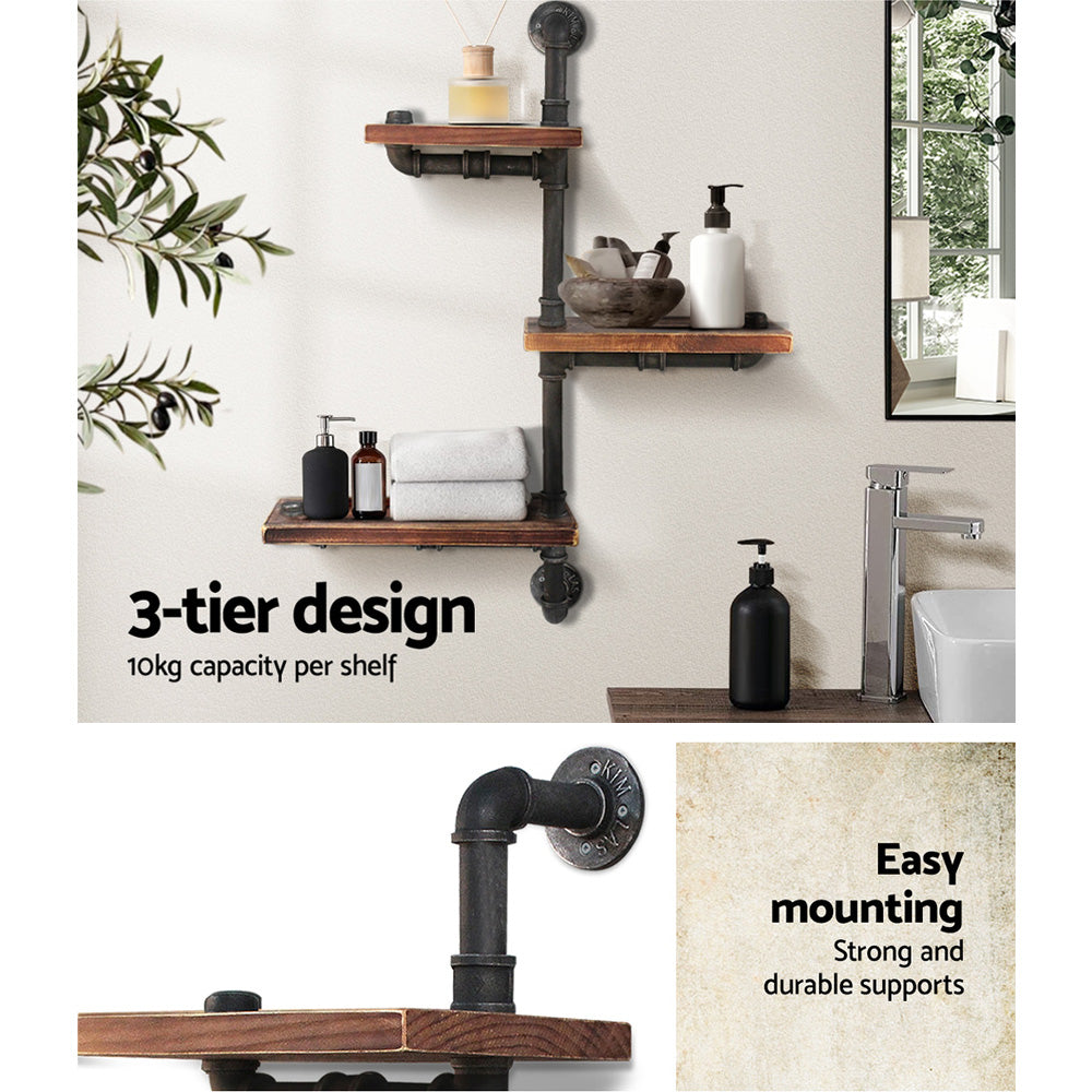 Artiss Floating DIY Pipe Shelf 3 Tiers - IVAN-5