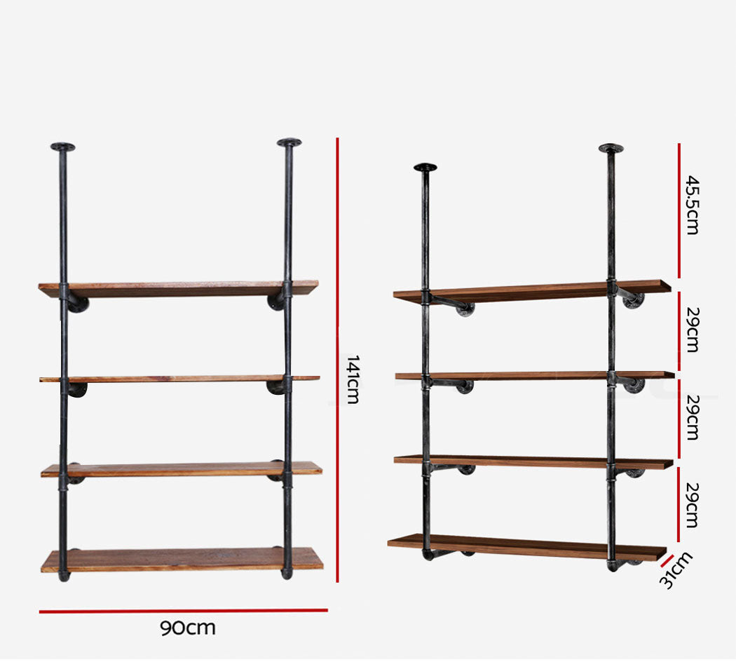 Artiss Bookshelf DIY Pipe Shelf 4 Tiers - INGE-1