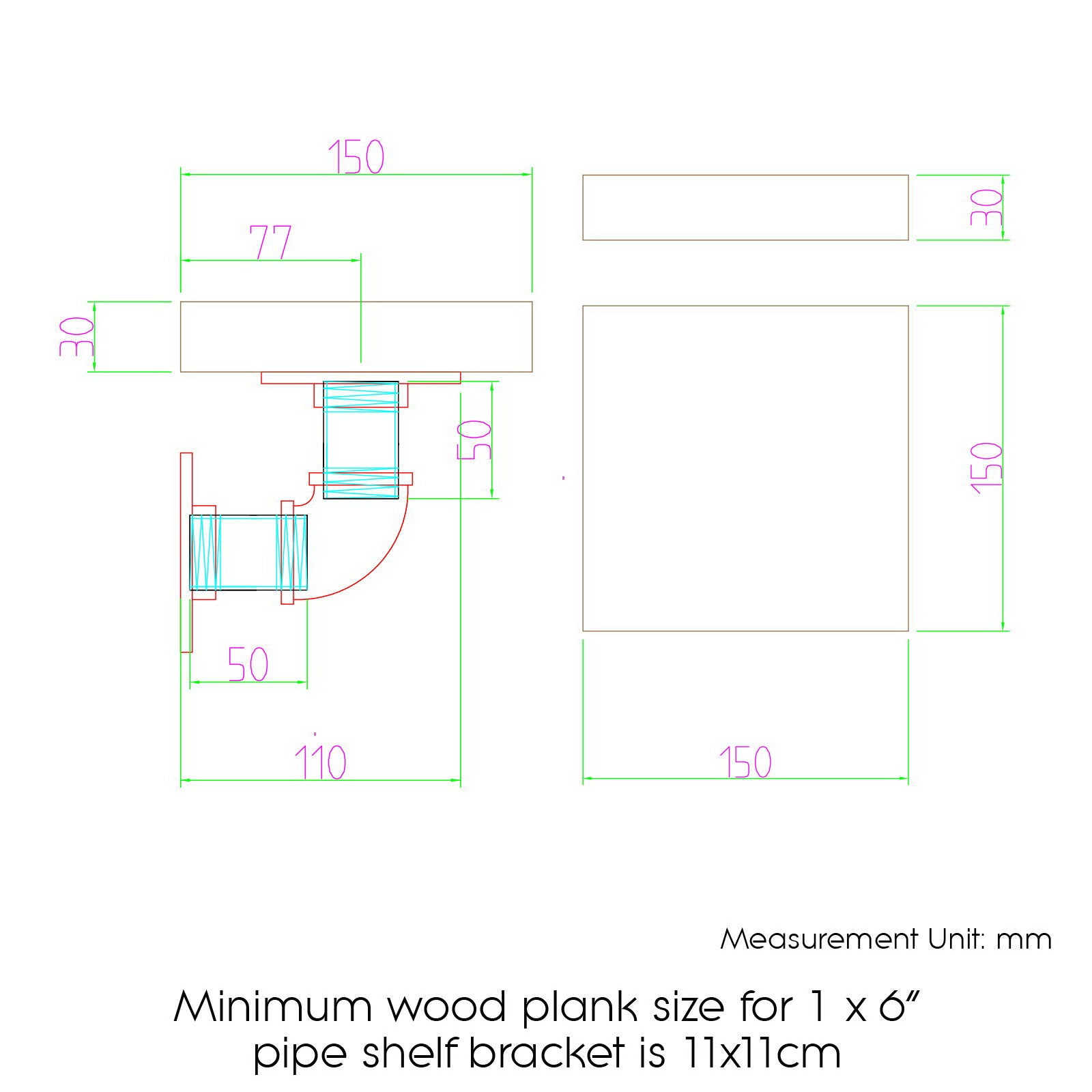 Artiss 8x Floating Pipe Shelf DIY Metal Wall Brackets-1