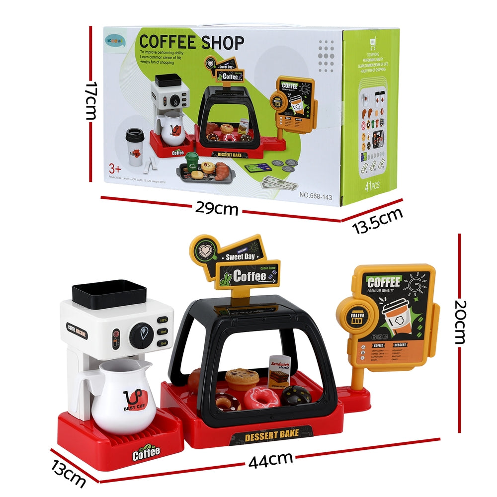 Keezi Kids Pretend Role Play Toy Coffee Shop with Coffee Maker Machine Play Money Food Tea Party Set-2