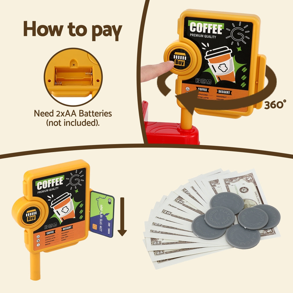 Keezi Kids Pretend Role Play Toy Coffee Shop with Coffee Maker Machine Play Money Food Tea Party Set-6