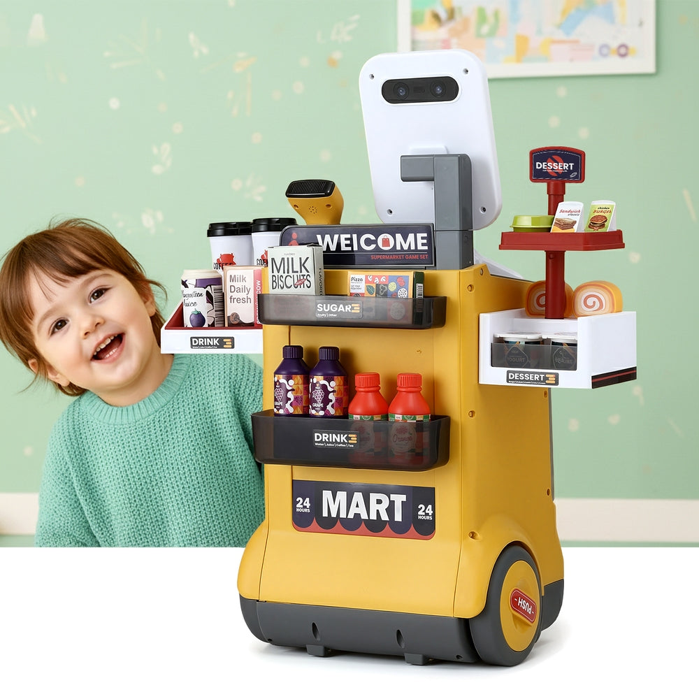 Keezi Kids Pretend Playset Supermarket Shopping Role Play Toy Cash Food 48PCS-0