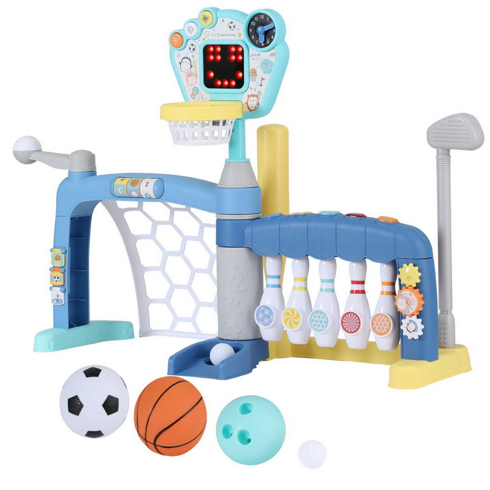 Keezi Kids Basketball Hoop Stand Bowling Baseball Golf Game Sports Toys Set Blue-0