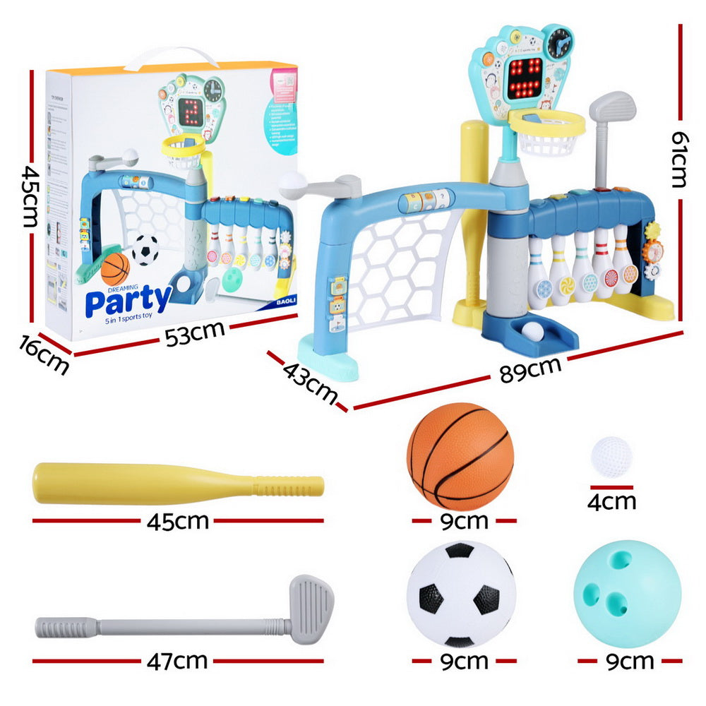 Keezi Kids Basketball Hoop Stand Bowling Baseball Golf Game Sports Toys Set Blue-1
