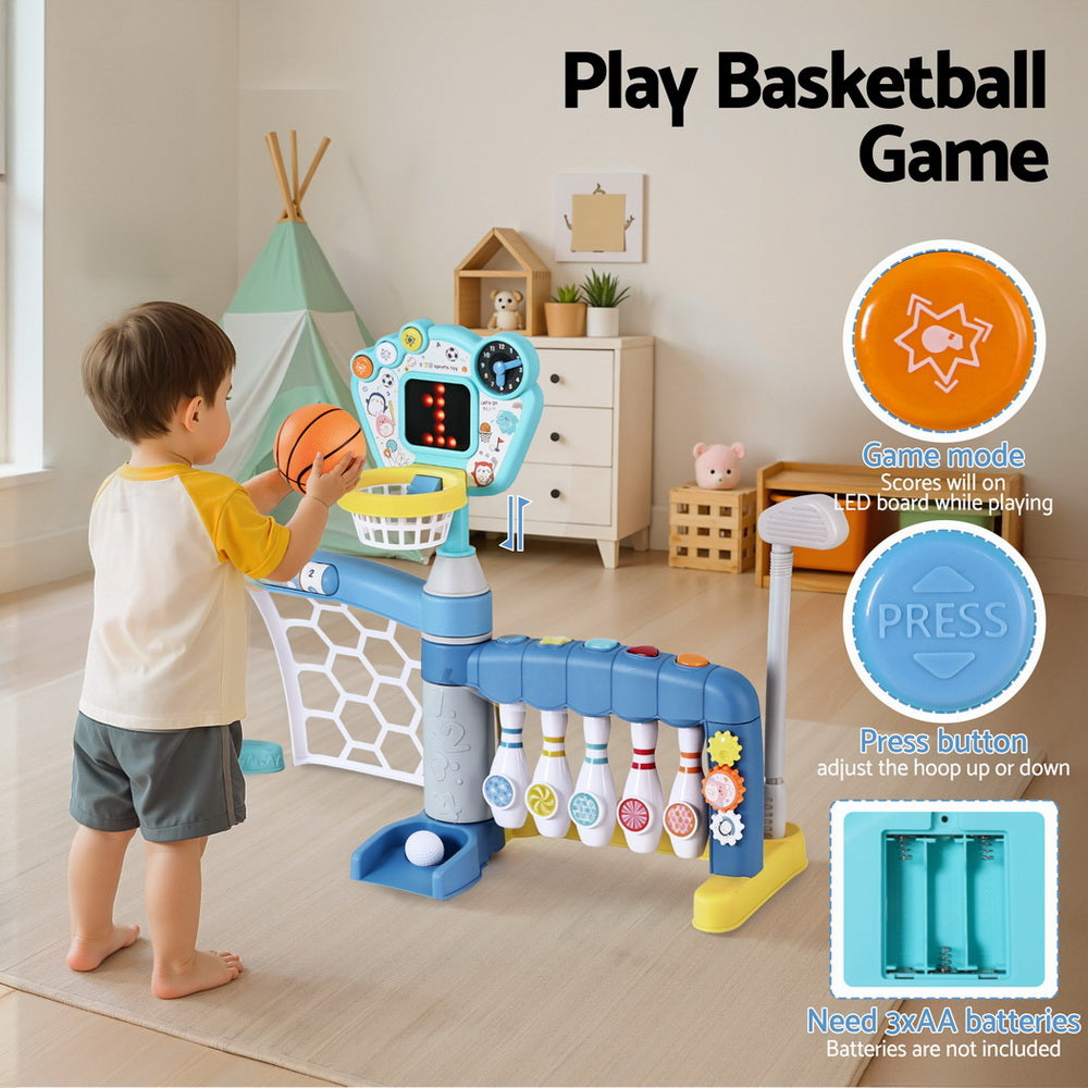 Keezi Kids Basketball Hoop Stand Bowling Baseball Golf Game Sports Toys Set Blue-3