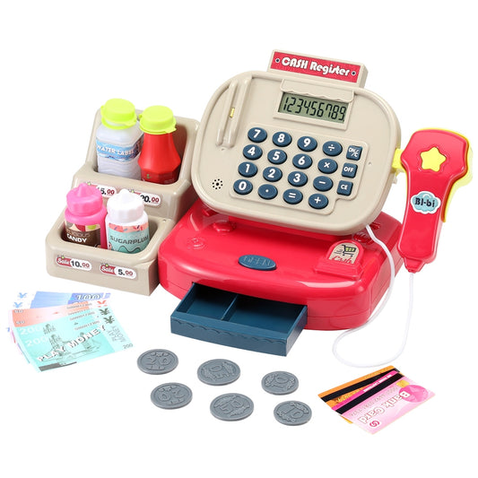 Keezi Kids Cash Register Calculator Pretend Play Shops Money Checkout Toys Set-0