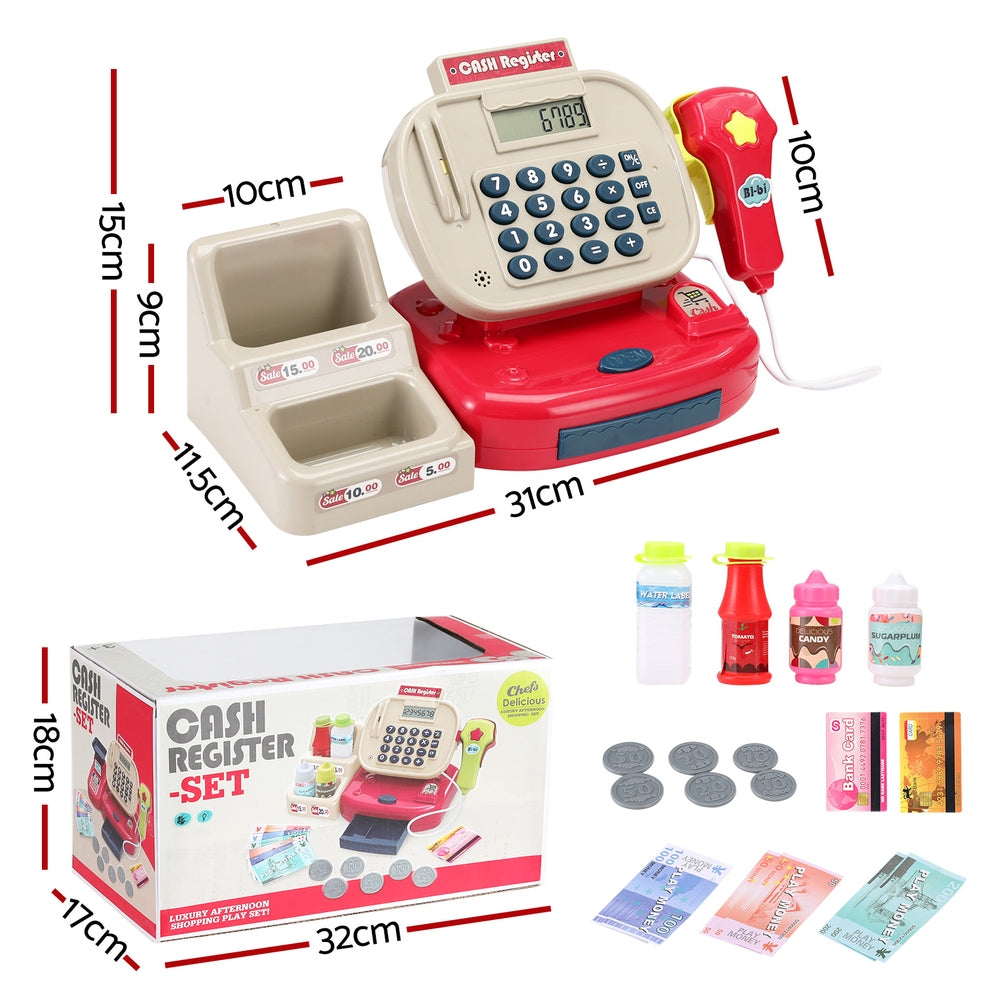 Keezi Kids Cash Register Calculator Pretend Play Shops Money Checkout Toys Set-1