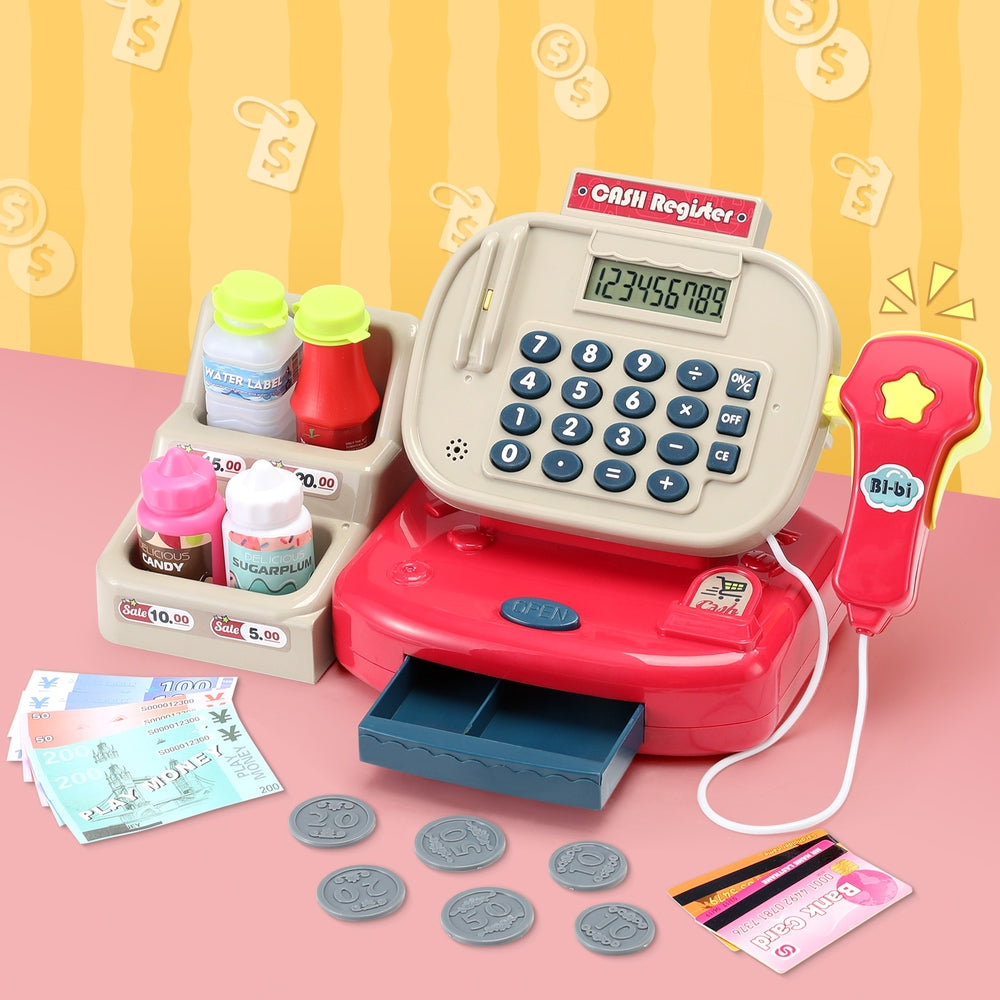 Keezi Kids Cash Register Calculator Pretend Play Shops Money Checkout Toys Set-6