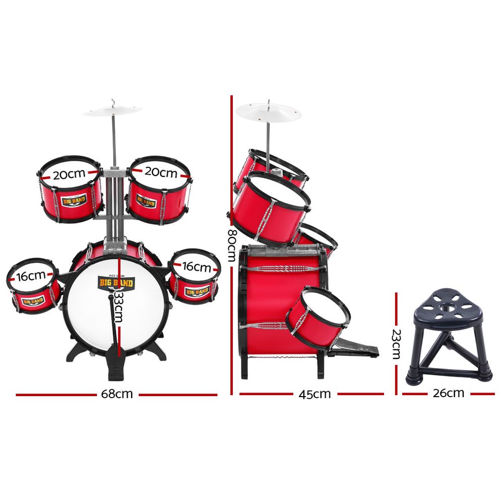 Keezi Kids 7 Drum Set Junior Drums Kit Musical Play Toys Childrens Mini Big Band-1