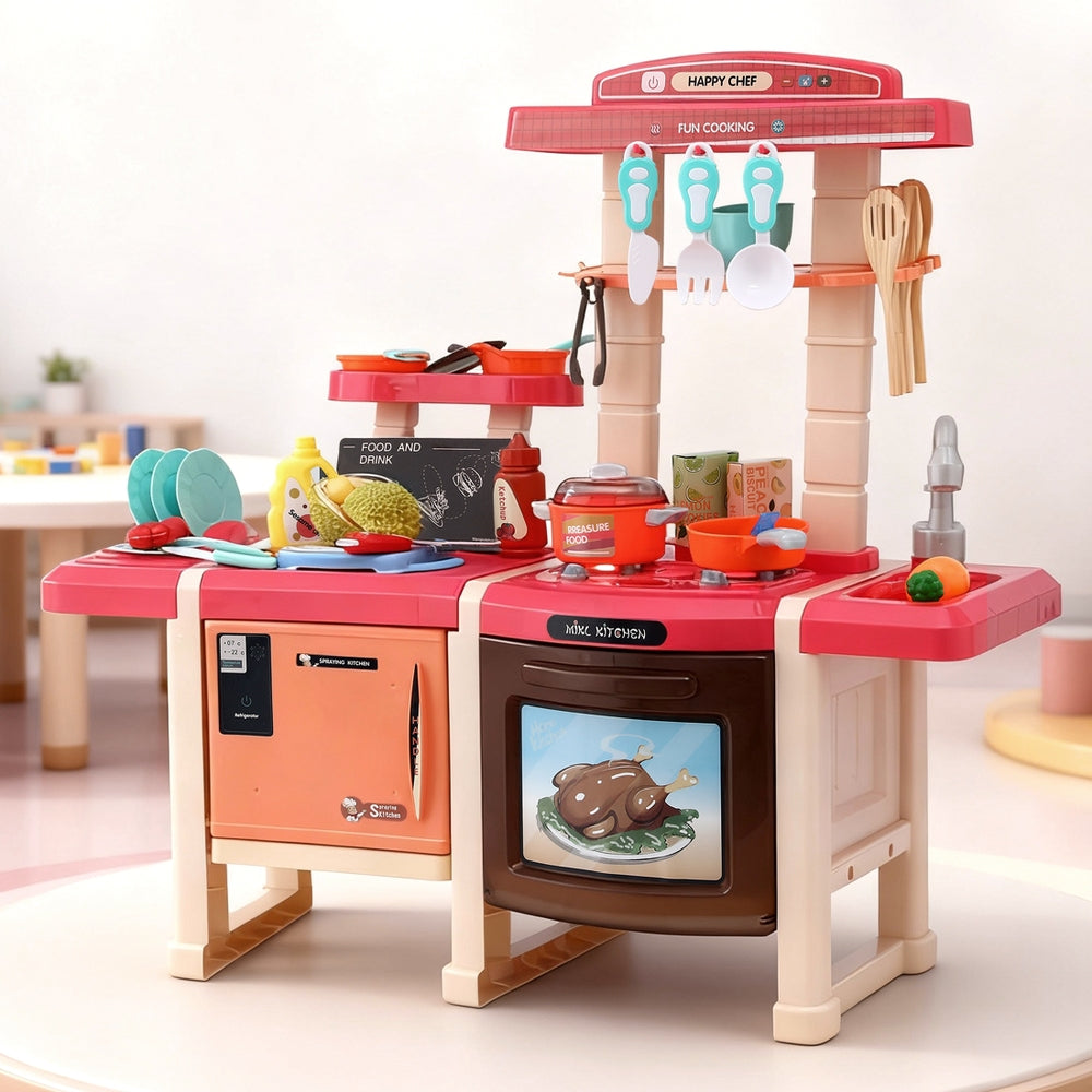 Keezi Kids Kitchen Pretend Play Set Cooking Sound Steam Light Function-0