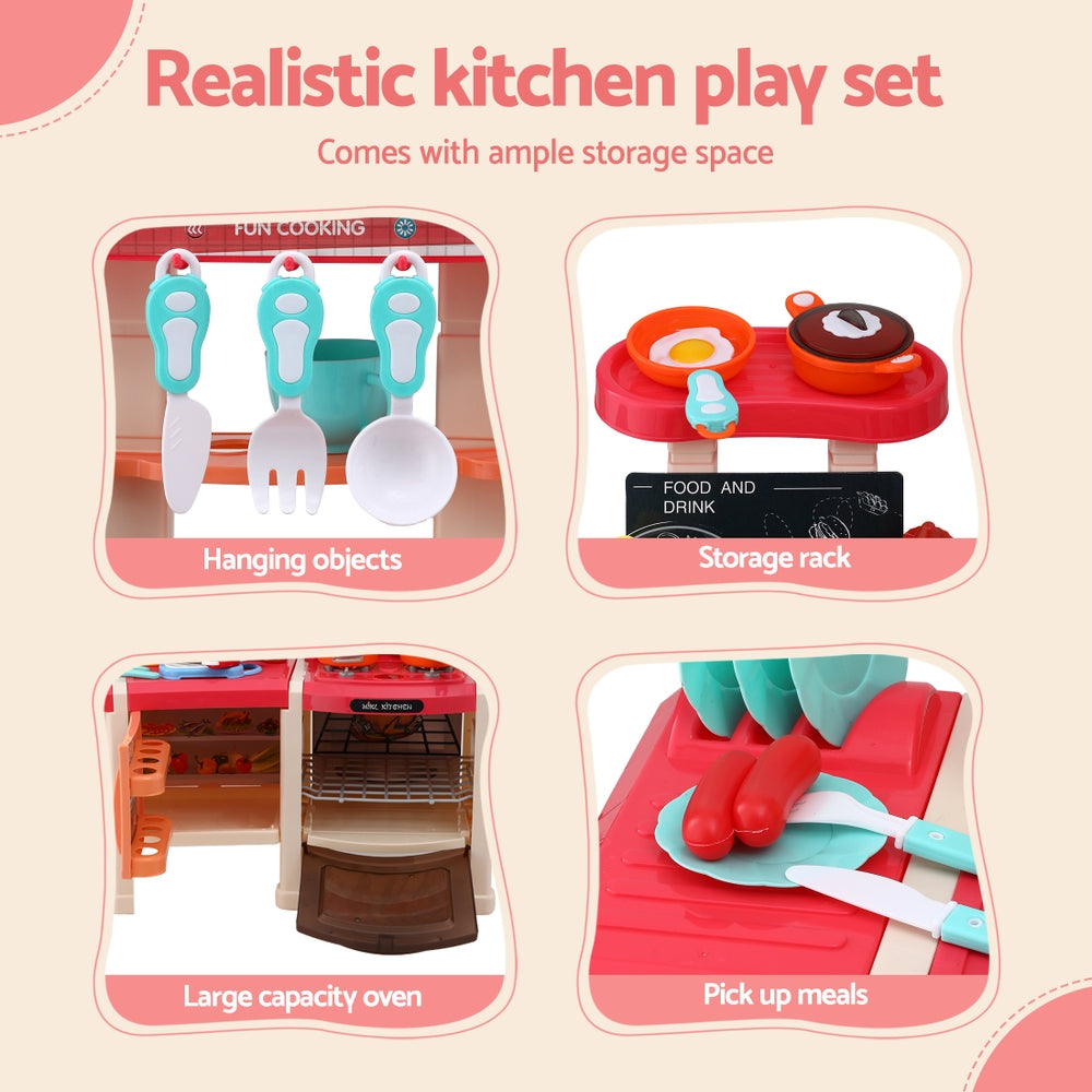 Keezi Kids Kitchen Pretend Play Set Cooking Sound Steam Light Function-4
