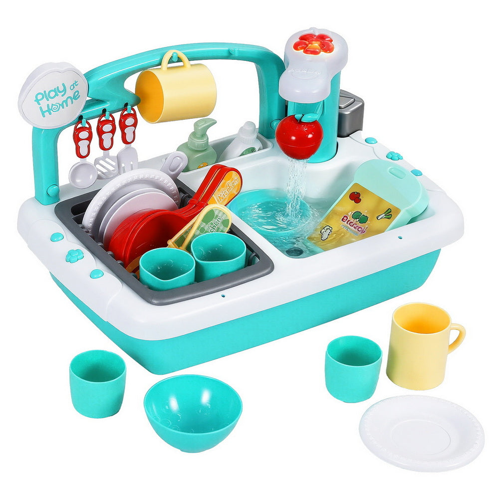 Keezi Kids Kitchen Play Set Play Pretend Sink Dishwasher Toys Green-1