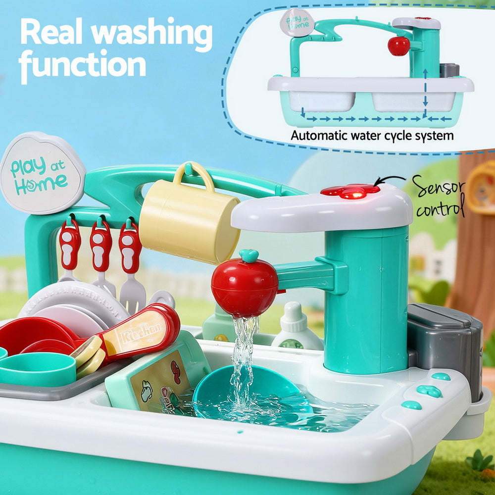 Keezi Kids Kitchen Play Set Play Pretend Sink Dishwasher Toys Green-4