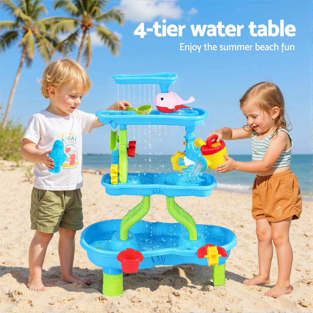 Keezi Kids Sand and Water Table 4-Tier Waterfall Sandpit Toys Beach Shovel-3