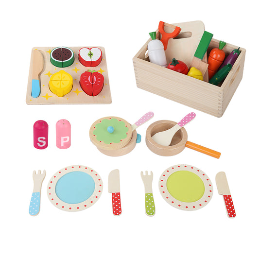 Keezi Kids Kitchen Play Set Wooden Pretend Toys Cooking Utensils Pots Pans Food-0