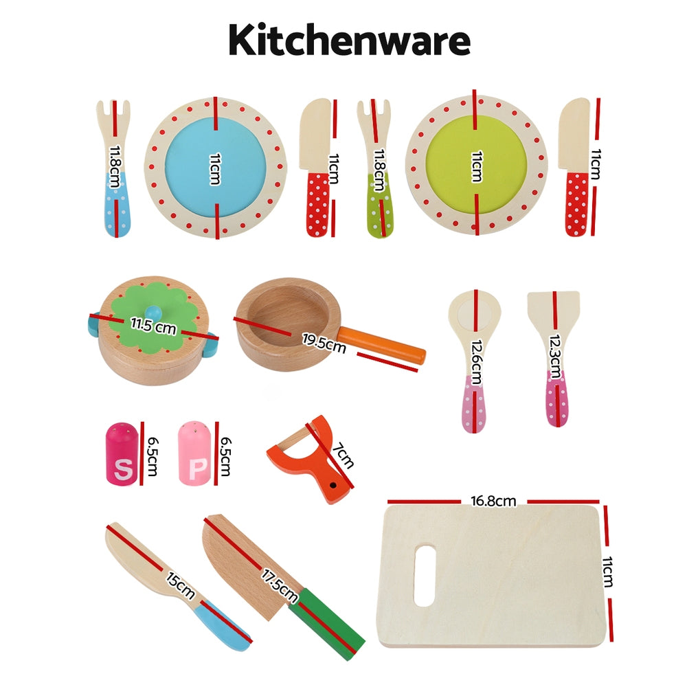 Keezi Kids Kitchen Play Set Wooden Pretend Toys Cooking Utensils Pots Pans Food-2